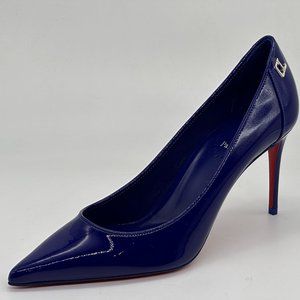 Christian Louboutin Navy Patent Pointed-Toe Pump with Red Heel. New in box